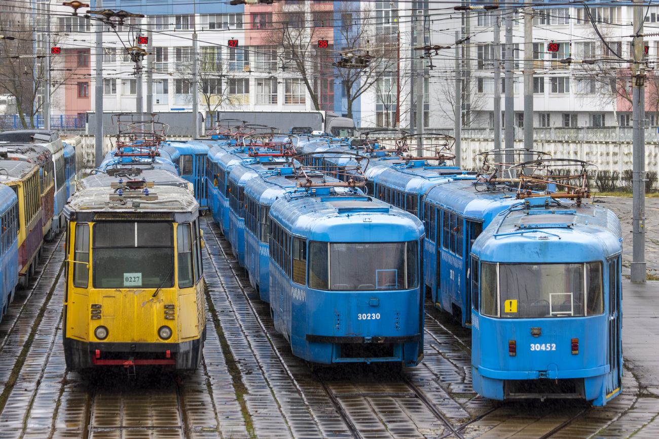 Moskva, RShMv-1 Br. 0227; Moskva, MTTCh Br. 30230; Moskva, MTTCh Br. 30452; Moskva — Tram depots: [3] Krasnopresnenskoye. New site in Strogino
